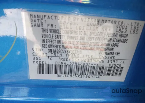 2025 Nissan Sentra Sv from USA, damaged, VIN 3N1AB8CVXSY303710